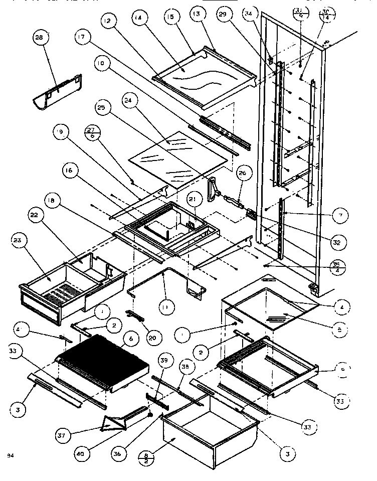 Shelving And Drawers Diagram and Parts List for SBDE520K-P1109903W  Amana Refrigerator