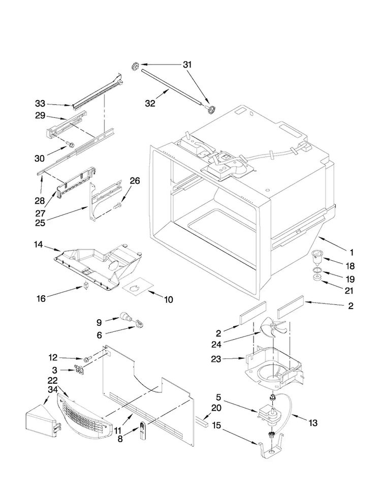 Freezer Liner Parts Diagram and Parts List for MFF2258VEW5  Maytag Refrigerator