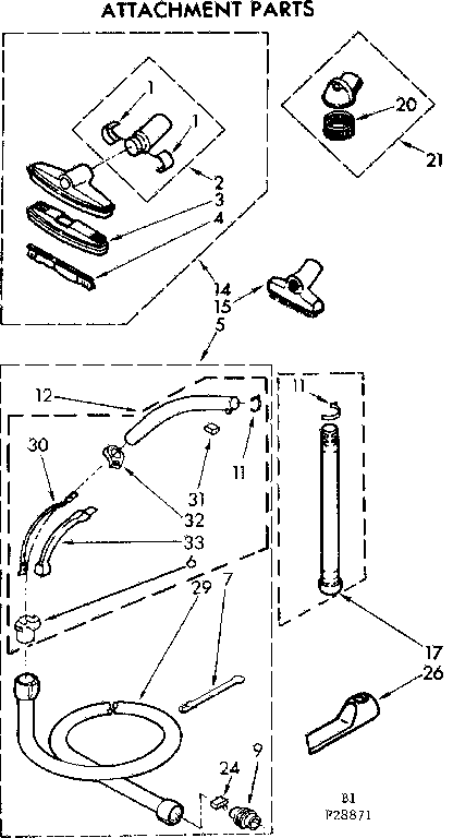 Attachment Parts Diagram and Parts List for 11628871  Kenmore Canister Vacuum