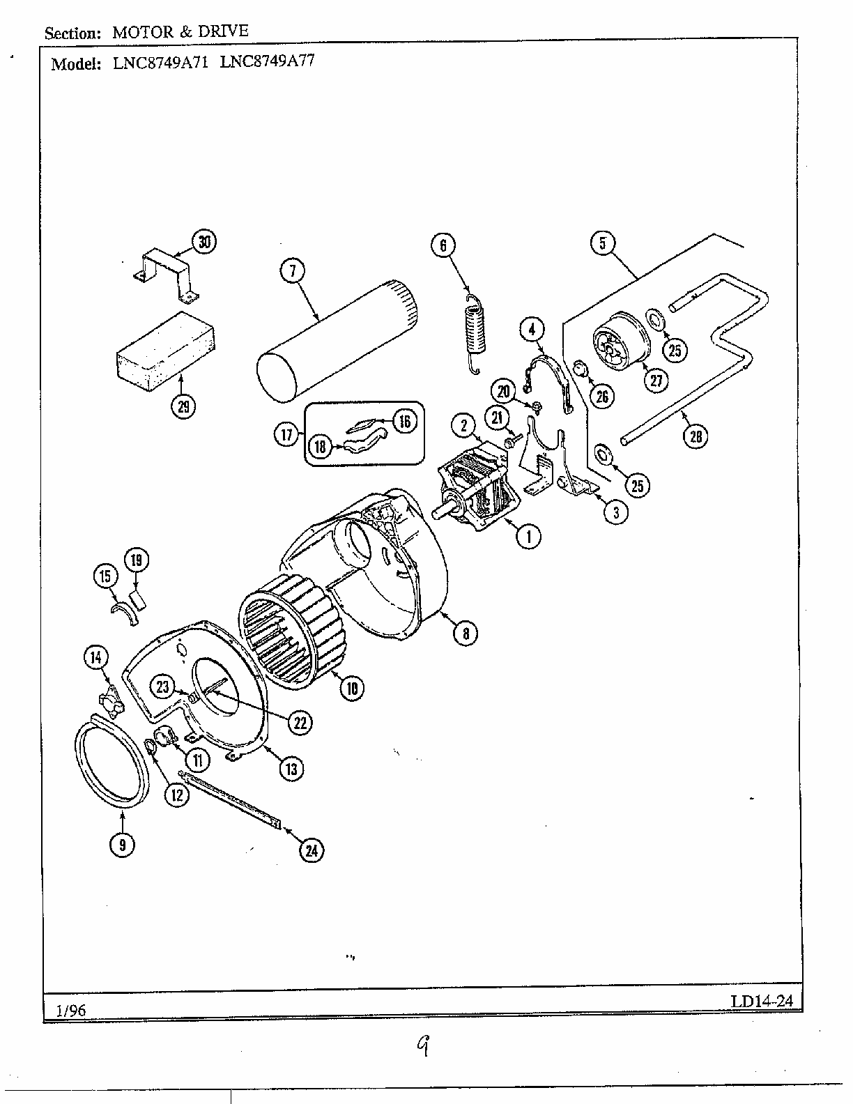 Motor And Drive Diagram and Parts List for LNC8749A77  Maytag Dryer
