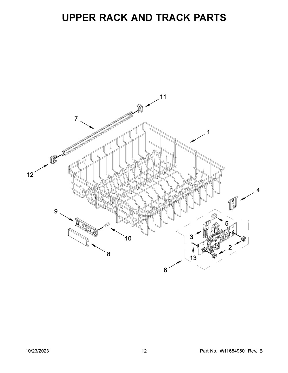 Upper Rack And Track Parts Diagram and Parts List for MDB8959SKZ2  Maytag Dishwasher