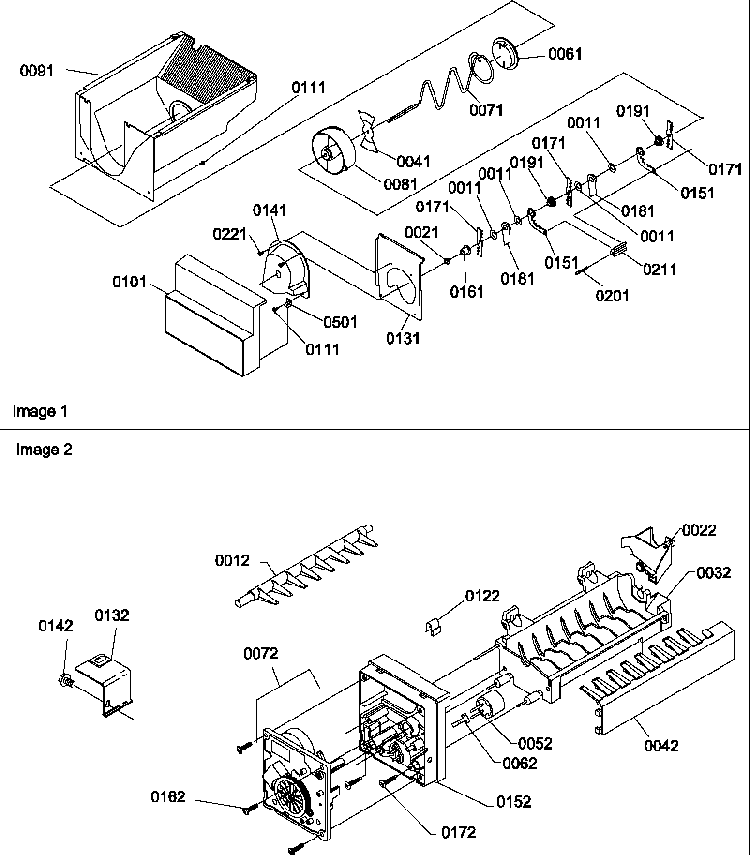 Ice Bucket Auger And Ice Maker Parts Diagram and Parts List for SQD25TW-P1190427WW  Amana Refrigerator