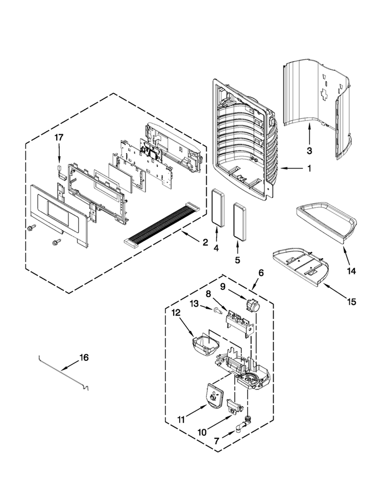 Dispenser Front Parts Diagram and Parts List for MFI2670XEB0  Maytag Refrigerator