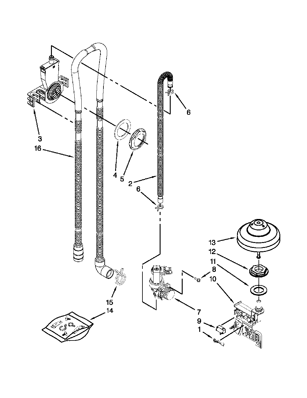 Fill, Drain And Overfill Parts Diagram and Parts List for 66512833K313  Kenmore Dishwasher