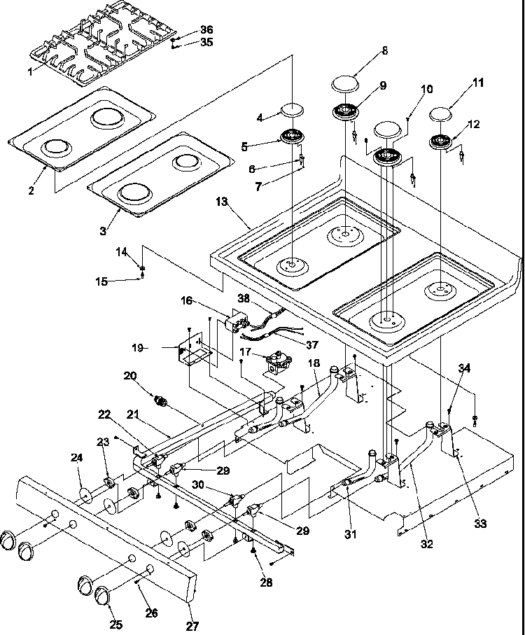Main Top Diagram and Parts List for ARG7800E-P1143365NE  Amana Range