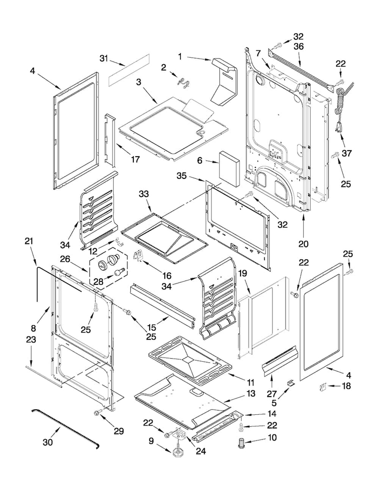 Chassis Parts Diagram and Parts List for AGG222VDB0  Amana Range