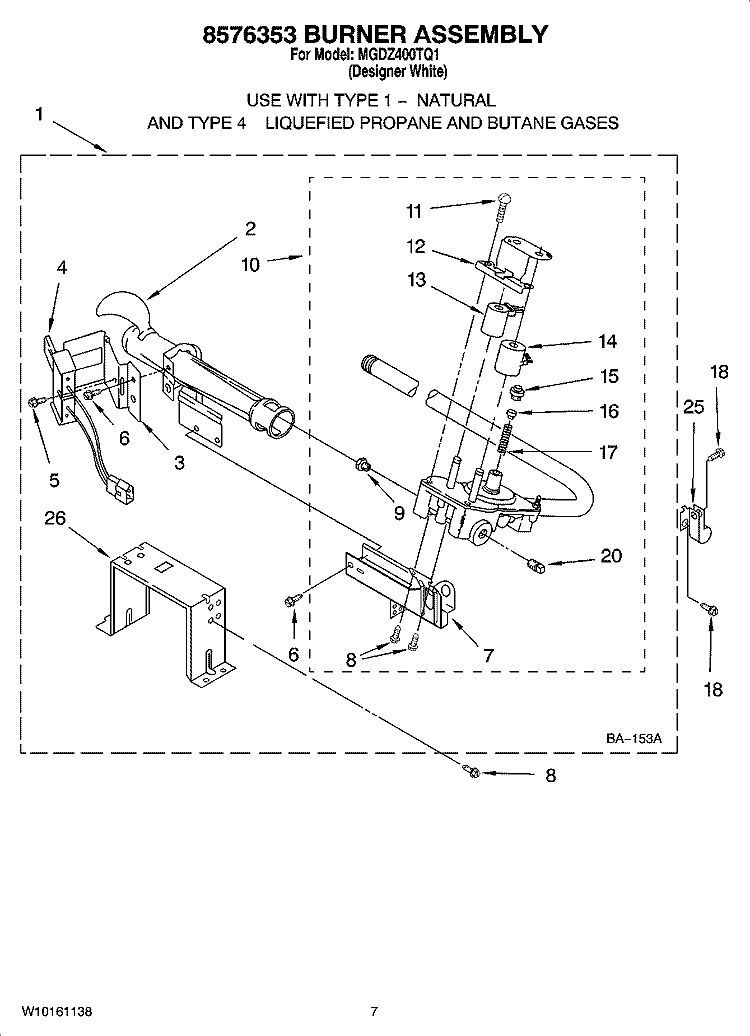 8576353 BURNER ASSEMBLY Diagram and Parts List for MGDZ400TQ1  Maytag Dryer