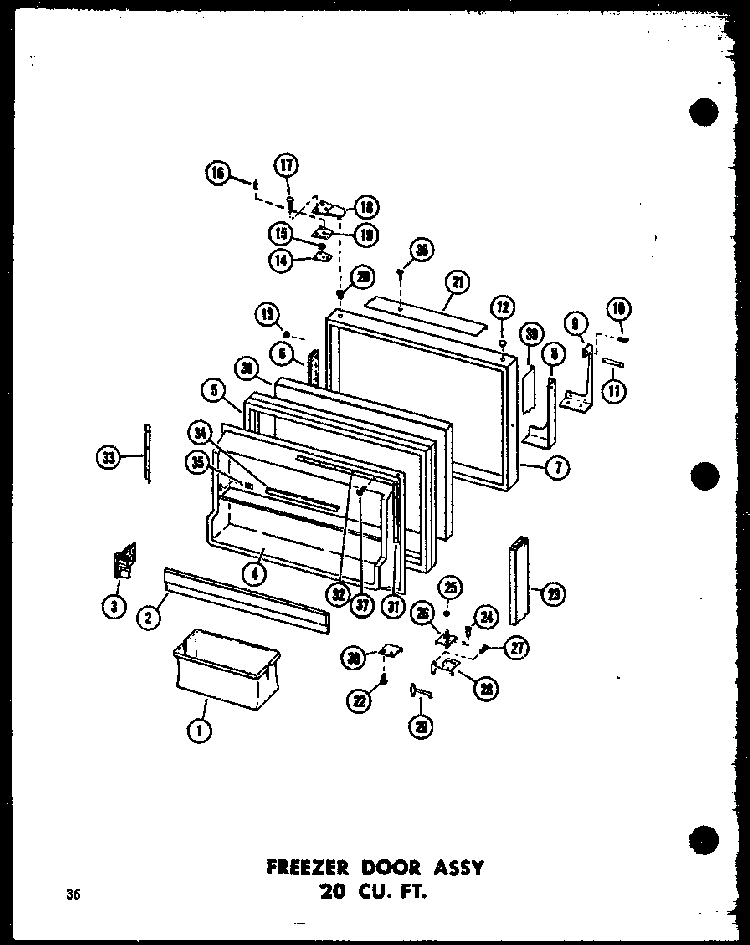 Freezer Door Assy 20 Cu. Ft. Diagram and Parts List for TC18B-P73500-7W  Amana Refrigerator