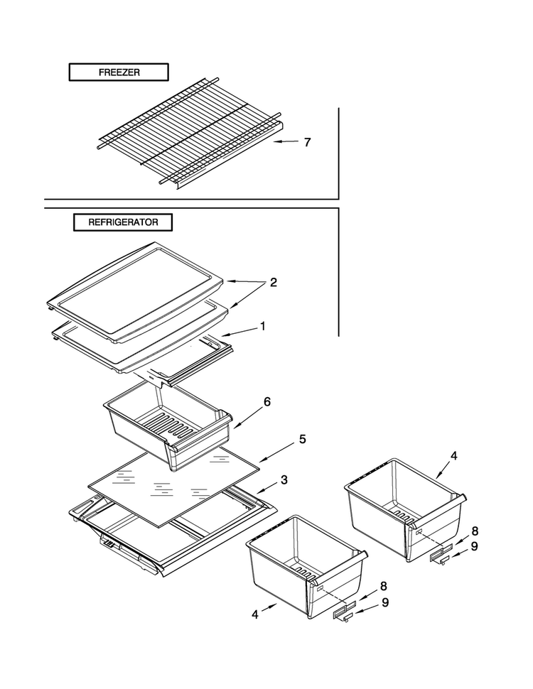 Shelf Parts Diagram and Parts List for A8RXNGFXD00  Amana Refrigerator