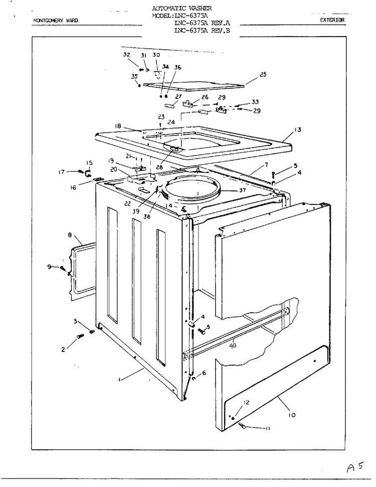 Exterior Diagram and Parts List for 6375A REV A Norge Washer
