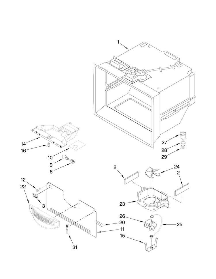 Freezer Liner Parts Diagram and Parts List for ABL192ZWES1  Amana Refrigerator