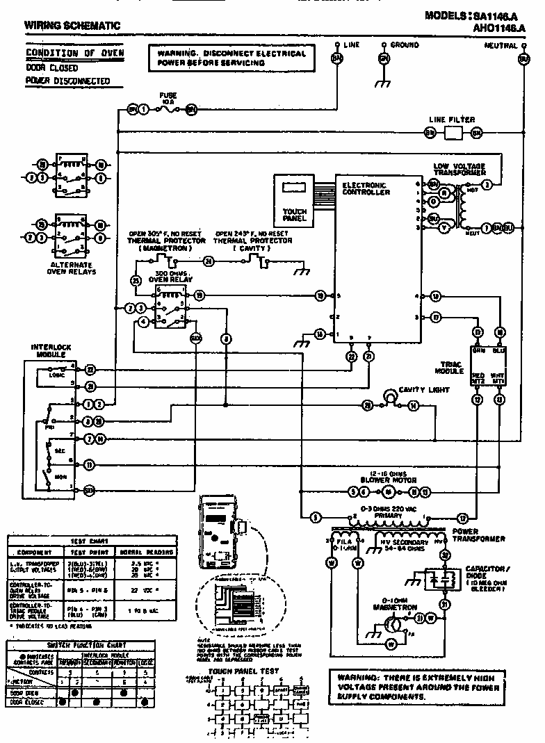 Wiring Schematic Diagram and Parts List for SA1146001  Amana Microwave