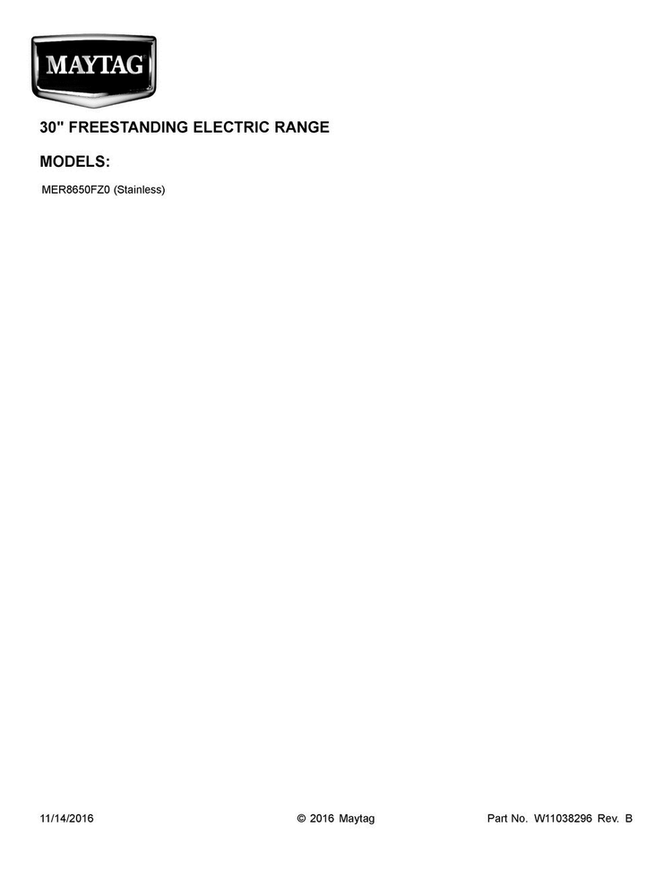 Cover Sheet Diagram and Parts List for MER8650FZ0  Maytag Range
