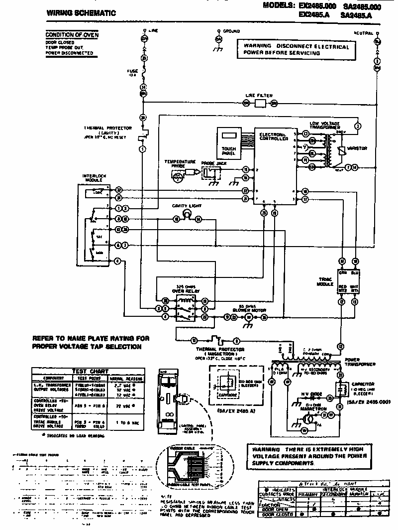 Wiring Schematic Diagram and Parts List for SA2485000  Amana Microwave