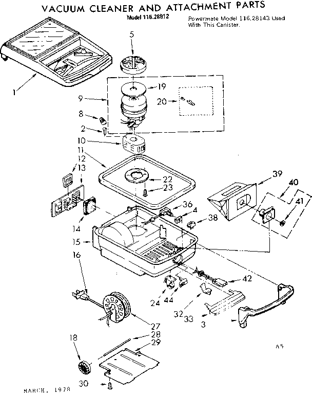 Base Assembly Diagram and Parts List for 11628912  Kenmore Canister Vacuum