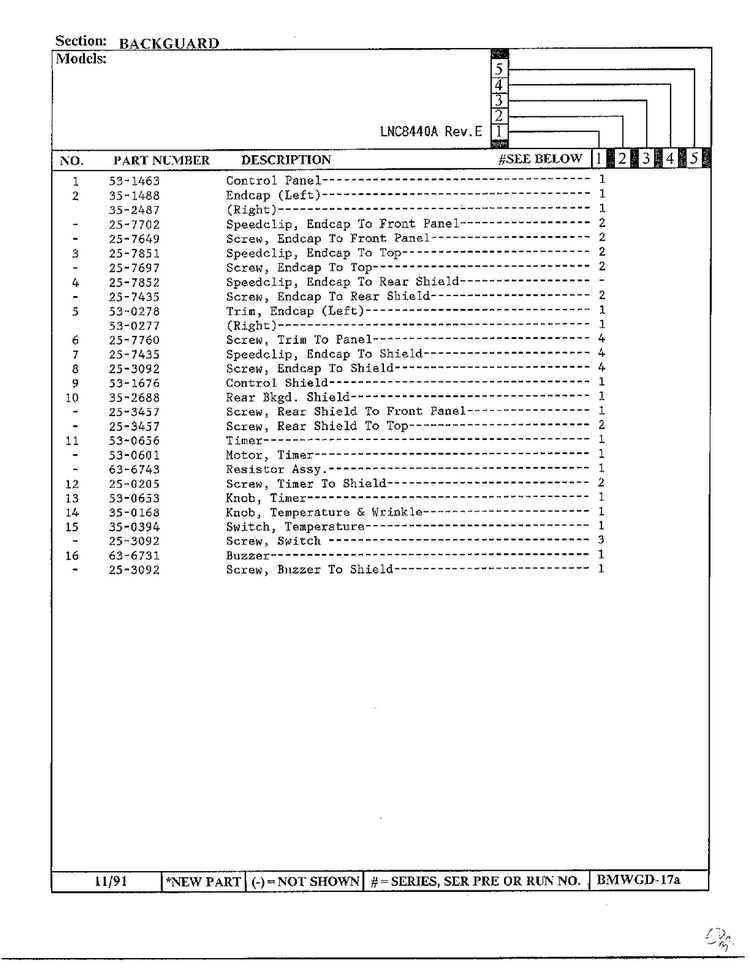 Backguard Page 3 Diagram and Parts List for 8440A REV C Norge Dryer