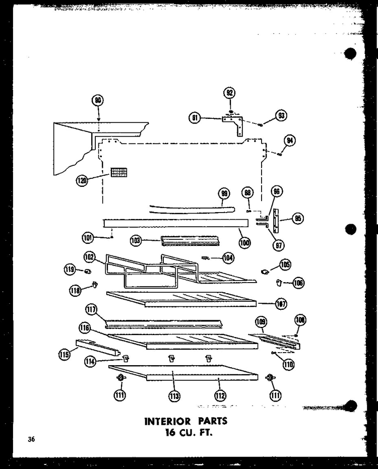 Interior Parts 16 Cu. Ft. Diagram and Parts List for T16J-P60178-1W  Amana Refrigerator