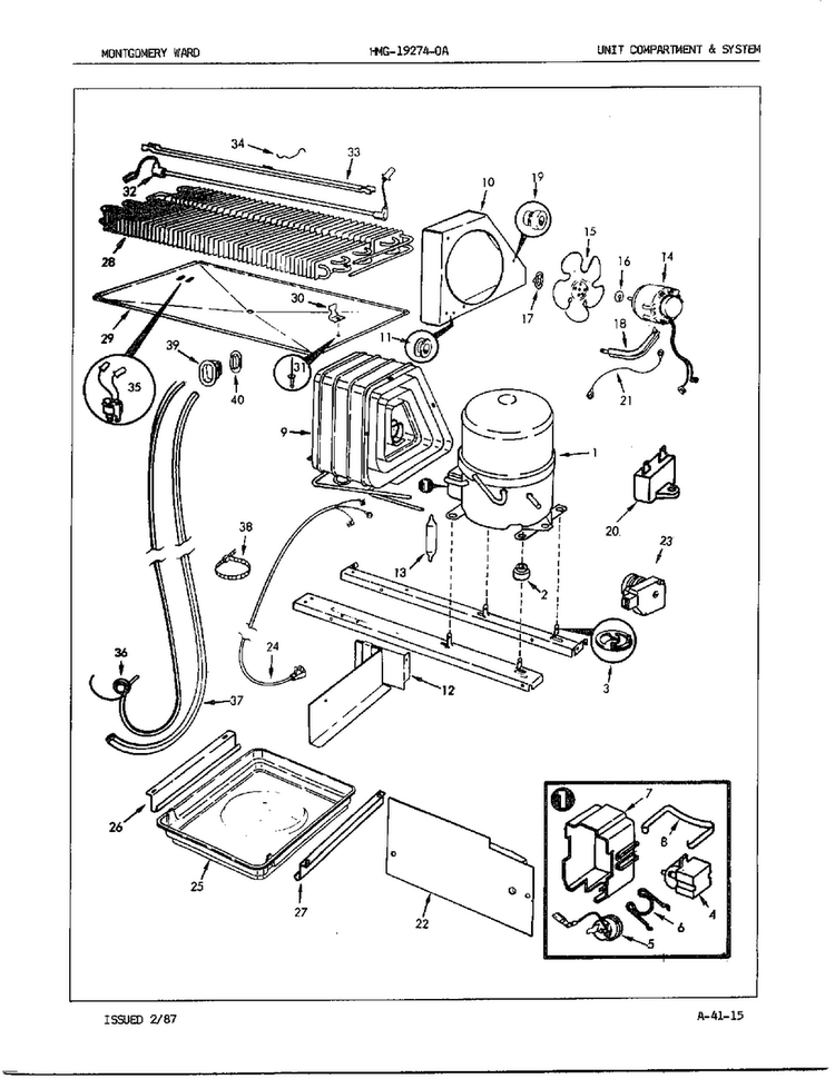 Unit Compartment And System Diagram and Parts List for 19274A  Admiral Refrigerator