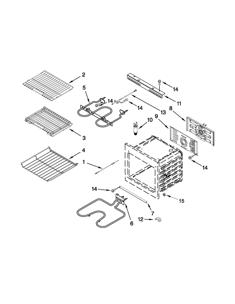 Internal Oven Parts Diagram and Parts List for JJW2430WP02  Jenn-Air Wall Oven