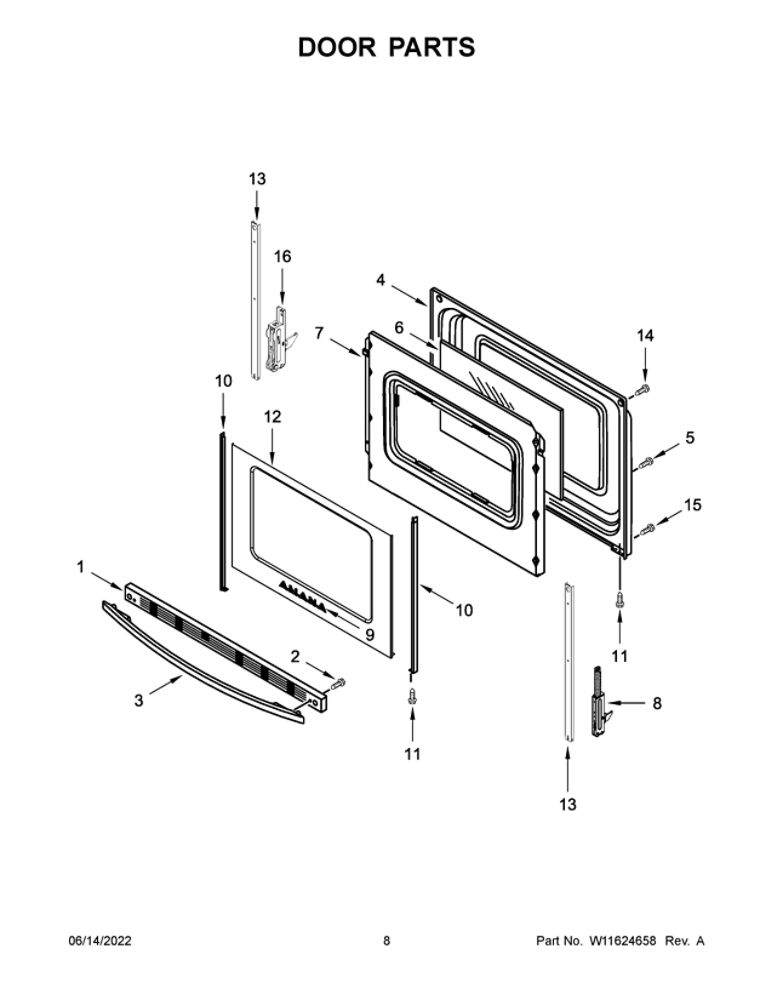 Door Parts Diagram and Parts List for YAER6303MMS0  Amana Range