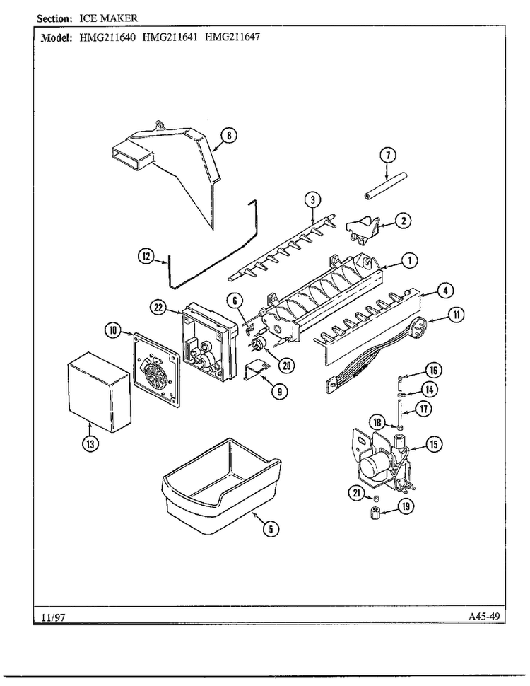 Ice Maker Diagram and Parts List for 211640  Admiral Refrigerator