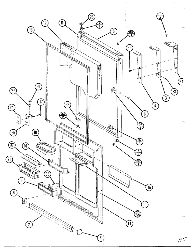 Freezer Door Diagram and Parts List for TC22N-P116205W  Amana Refrigerator