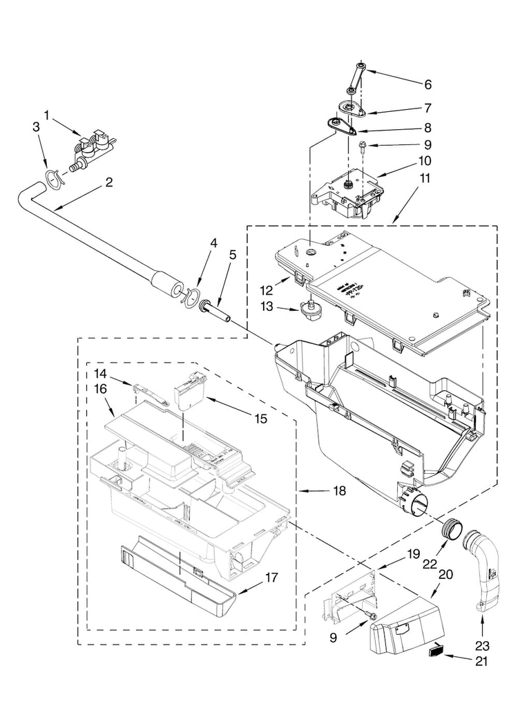 Dispenser Parts Diagram and Parts List for MHWE300VW11  Maytag Washer