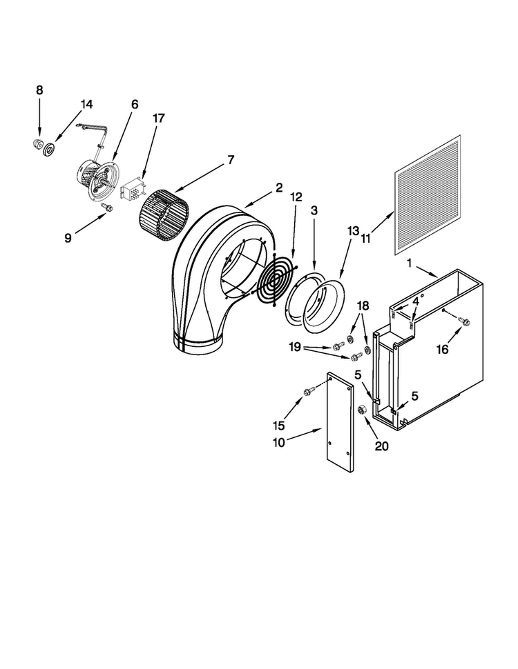 Blower Unit Parts Diagram and Parts List for JED8345ADB16  Jenn-Air Cooktop