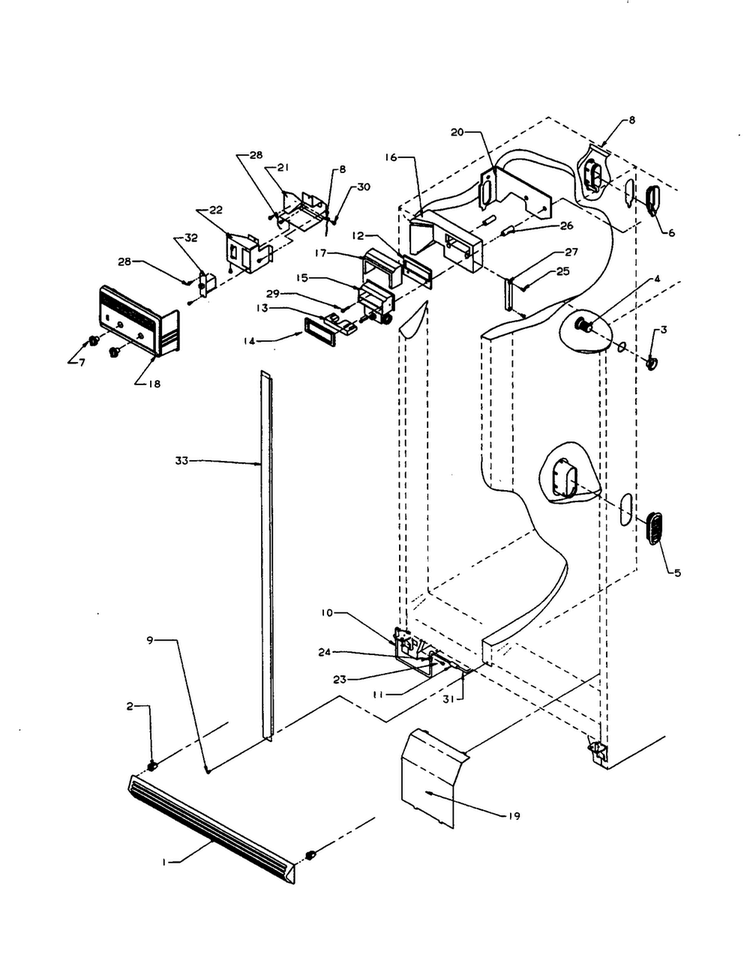 Control Diagram and Parts List for SXD22S2L-P1190404WL  Amana Refrigerator
