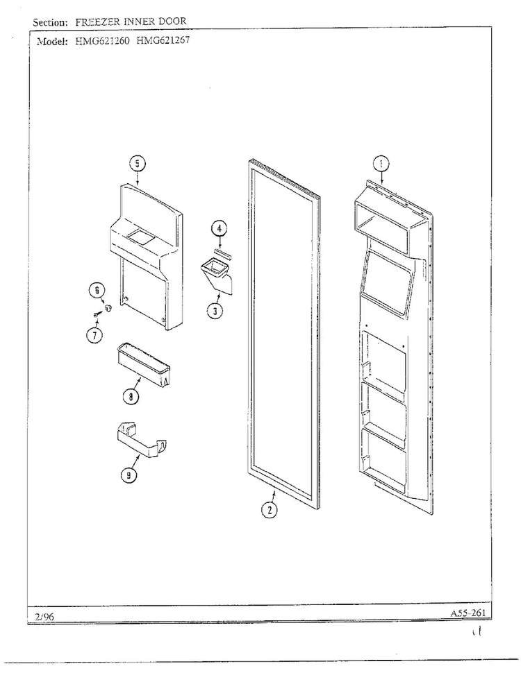 Freezer Inner Door Diagram and Parts List for HMG621267  Admiral Refrigerator