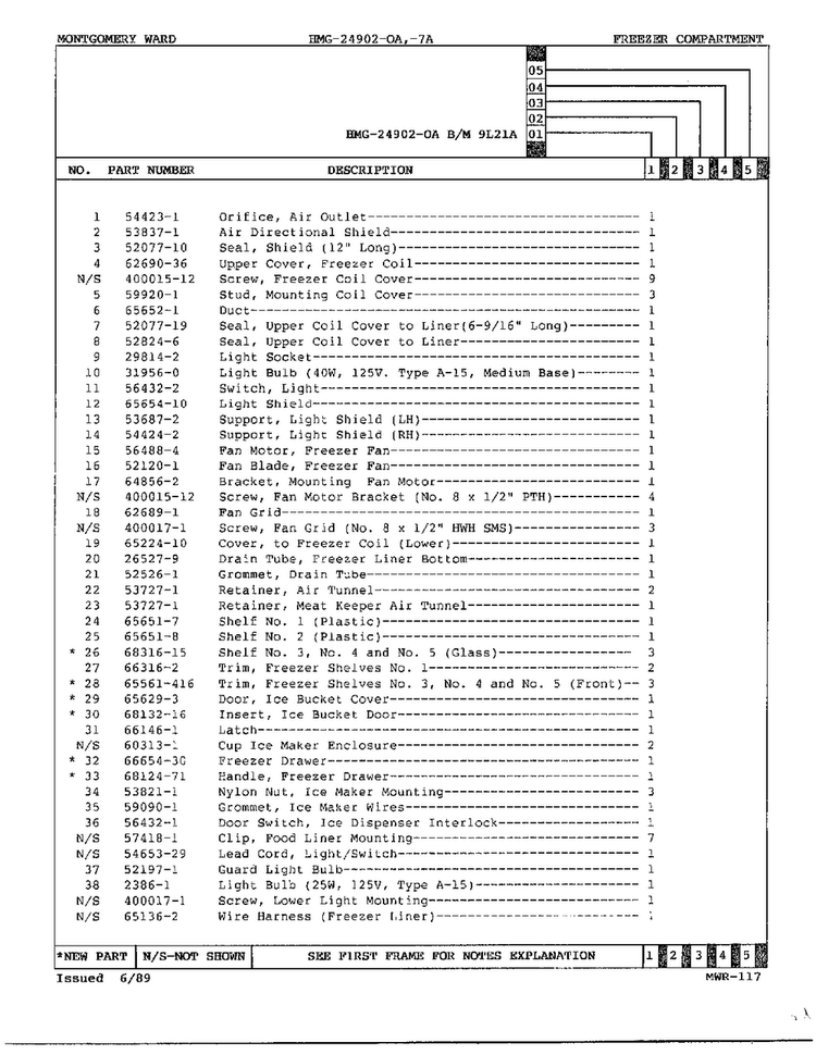 Freezer Compartment Page 2 Diagram and Parts List for 24902A  Admiral Refrigerator