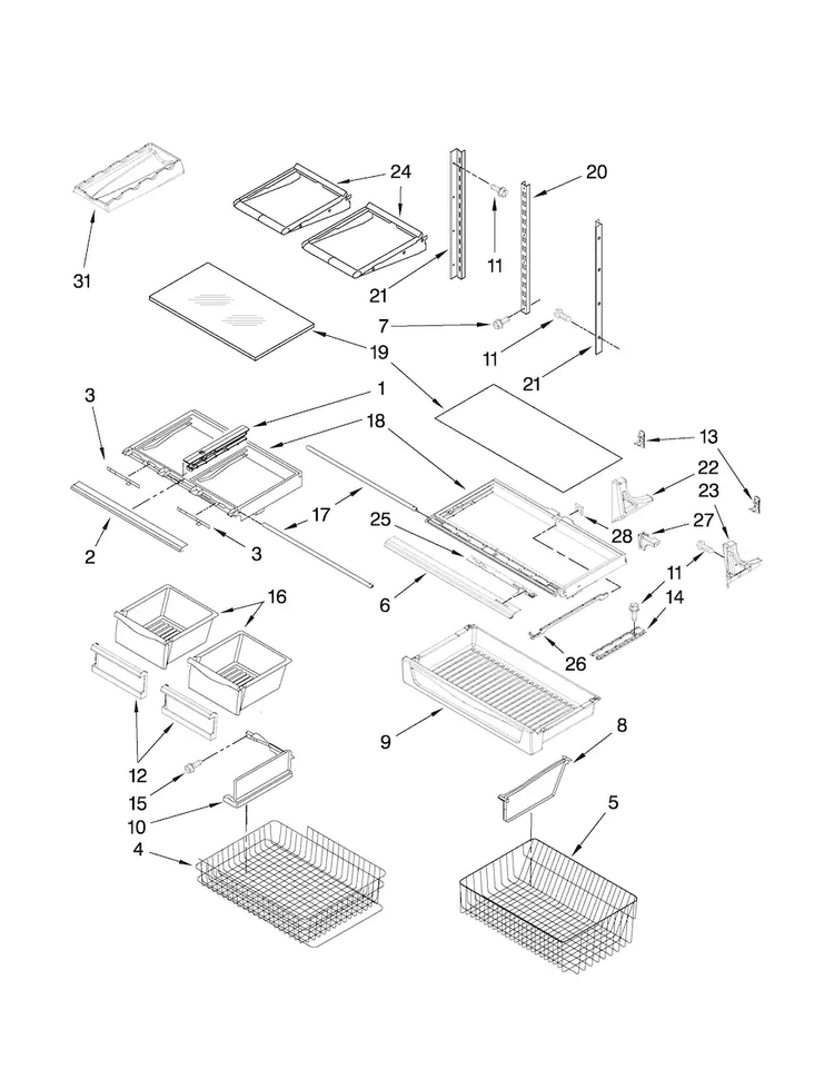 Shelf Parts Diagram and Parts List for JBL2286KES3  Jenn-Air Refrigerator