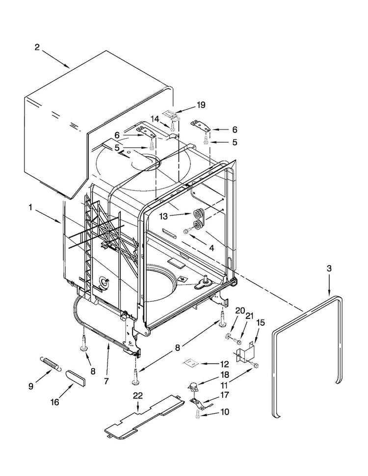 Tub And Frame Parts Diagram and Parts List for MDB4709PAM0  Maytag Dishwasher