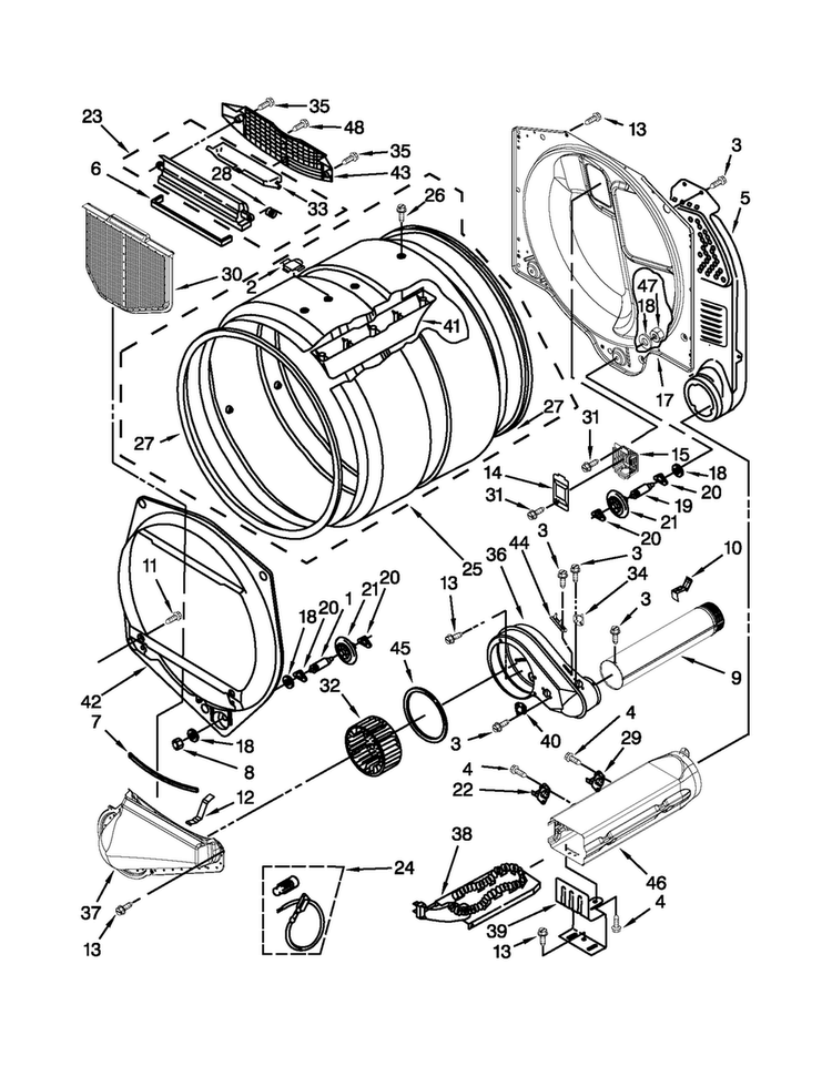Upper And Lower Bulkhead Parts Diagram and Parts List for MLE24PNAGW2  Maytag Dryer