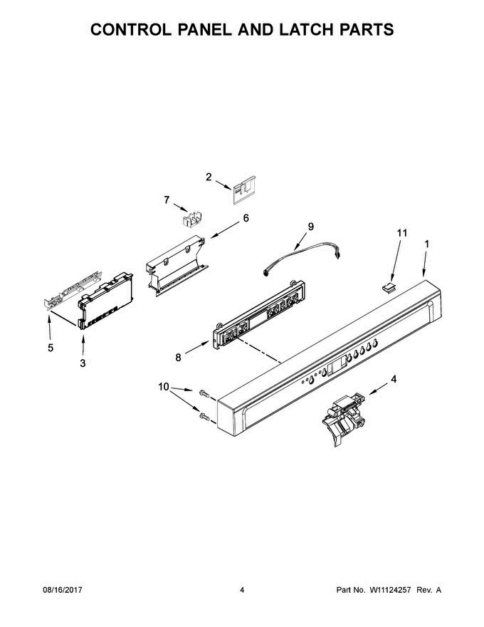 03 - Control Panel And Latch Parts Diagram and Parts List for ADB1700ADS4  Amana Dishwasher