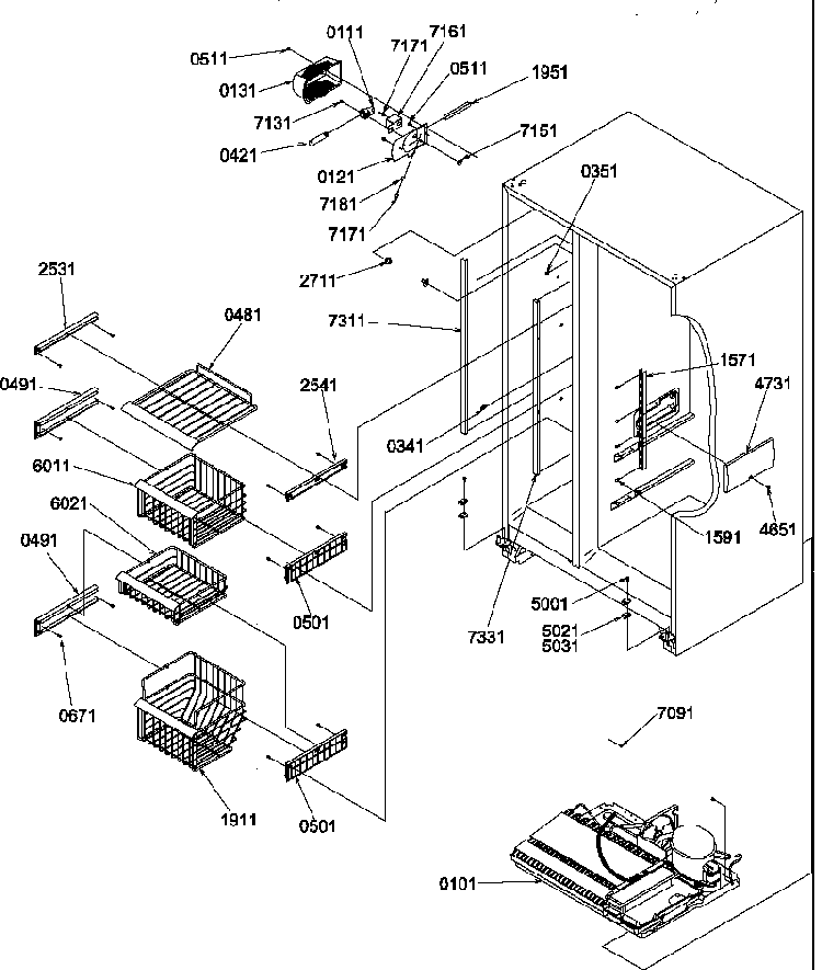 Freezer Shelves And Light Diagram and Parts List for SBDT520SW-P1185103WW  Amana Refrigerator
