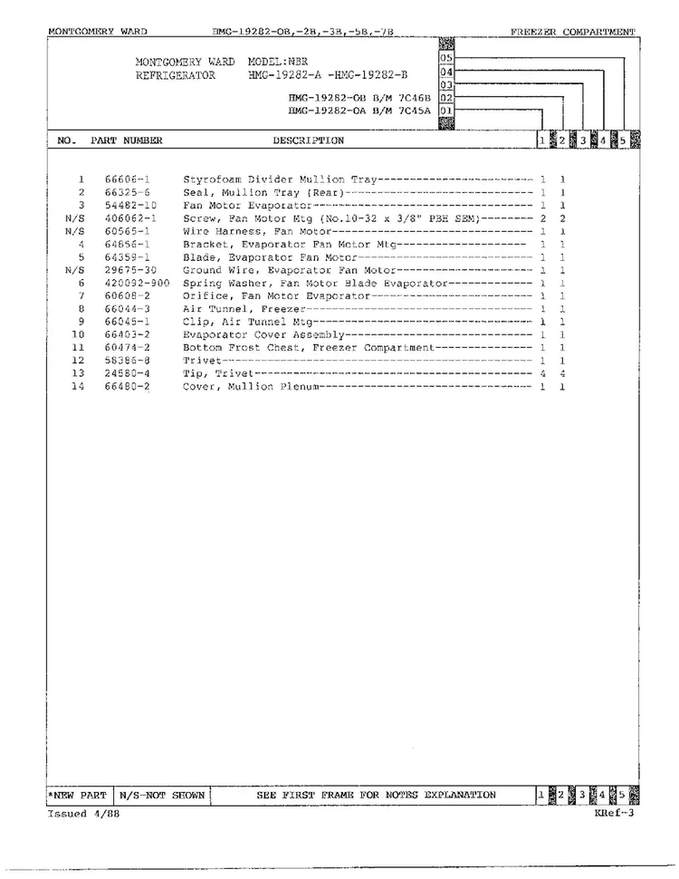 Freezer Compartment Page 2 Diagram and Parts List for 19282B  Admiral Refrigerator