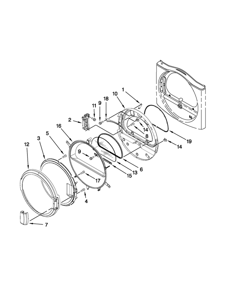 Dryer Door Parts Diagram and Parts List for MLE20PDBZW1  Maytag Washer Dryer Combo