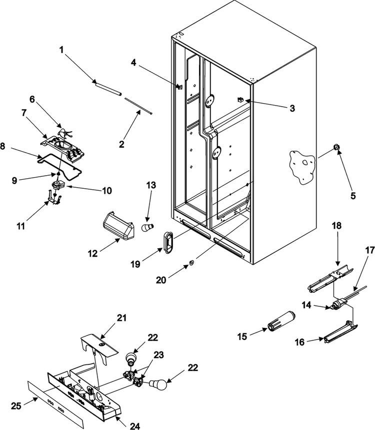 Evap Fan Assy And Lights Diagram and Parts List for ASD2622HRS-ASD2622HRS0  Amana Refrigerator
