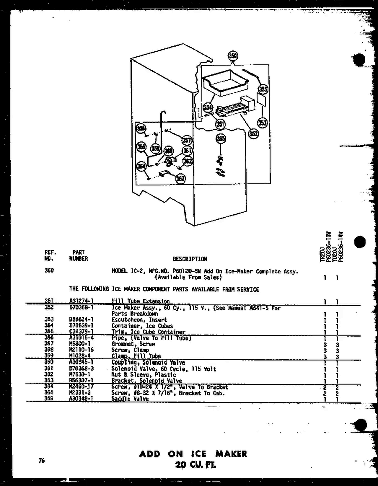 Add On Ice Maker 20 Cu. Ft. Diagram and Parts List for T16J-P60236-9W  Amana Refrigerator