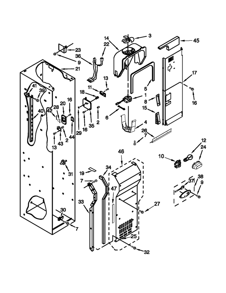 Freezer Liner And Air Flow Parts Diagram and Parts List for JS42SEDUDW20  Jenn-Air Refrigerator