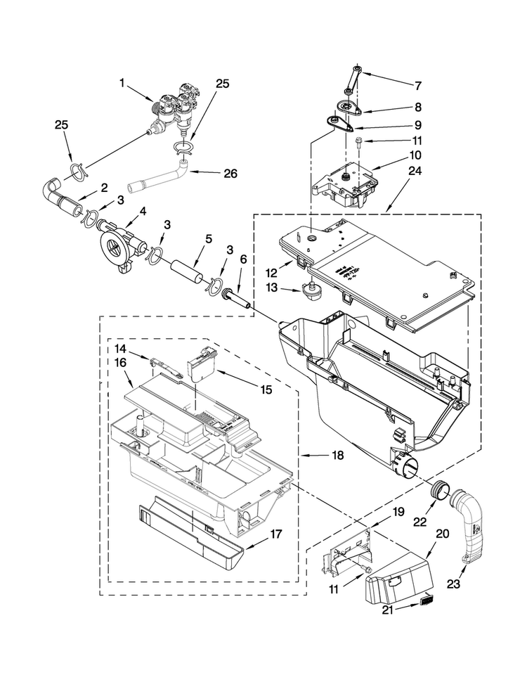 Dispenser Parts Diagram and Parts List for MHWE500VW12  Maytag Washer