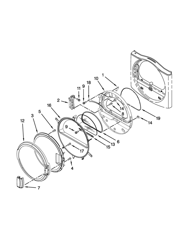 Dryer Door Parts Diagram and Parts List for MLE20PNAGW0  Maytag Washer Dryer Combo