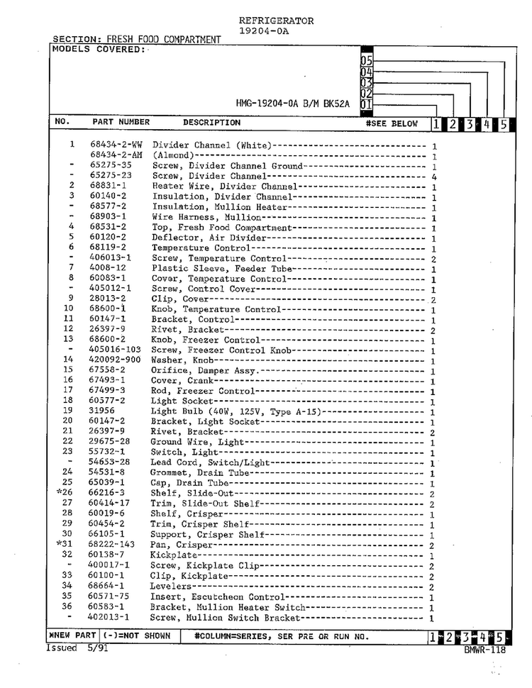 Fresh Food Compartment Page 2 Diagram and Parts List for 19204-0A  Admiral Refrigerator