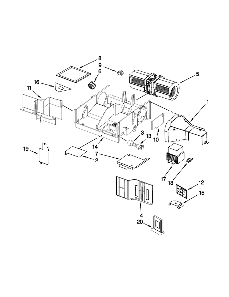 Air Flow Parts Diagram and Parts List for AMV2174VAW5  Amana Microwave