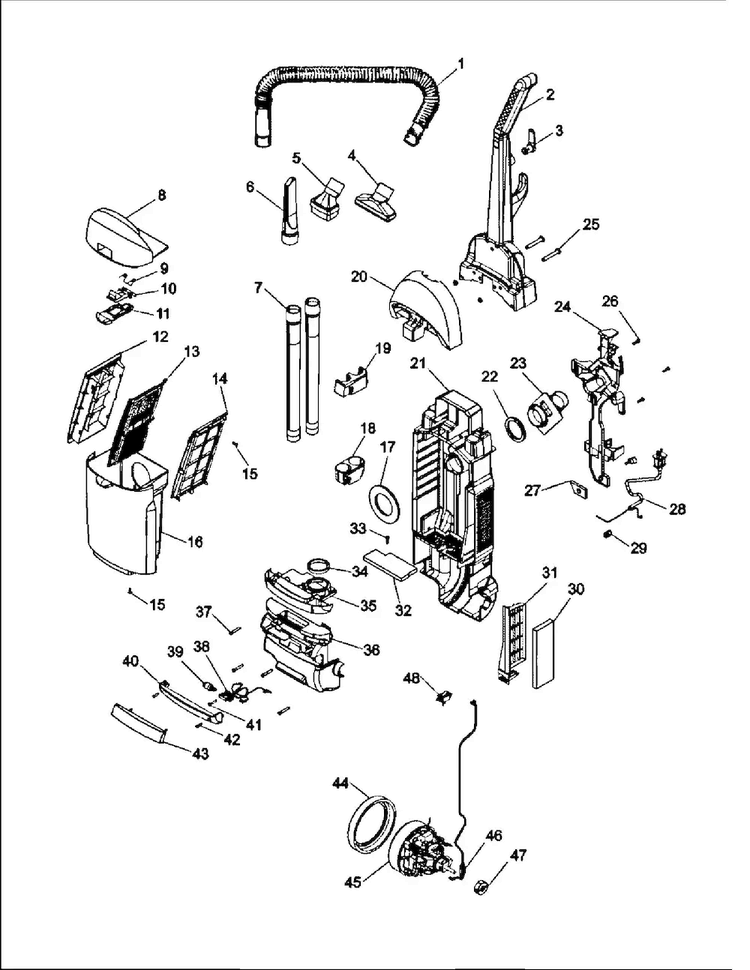 Main Body Diagram and Parts List for U5155-900  Hoover Upright Vacuum