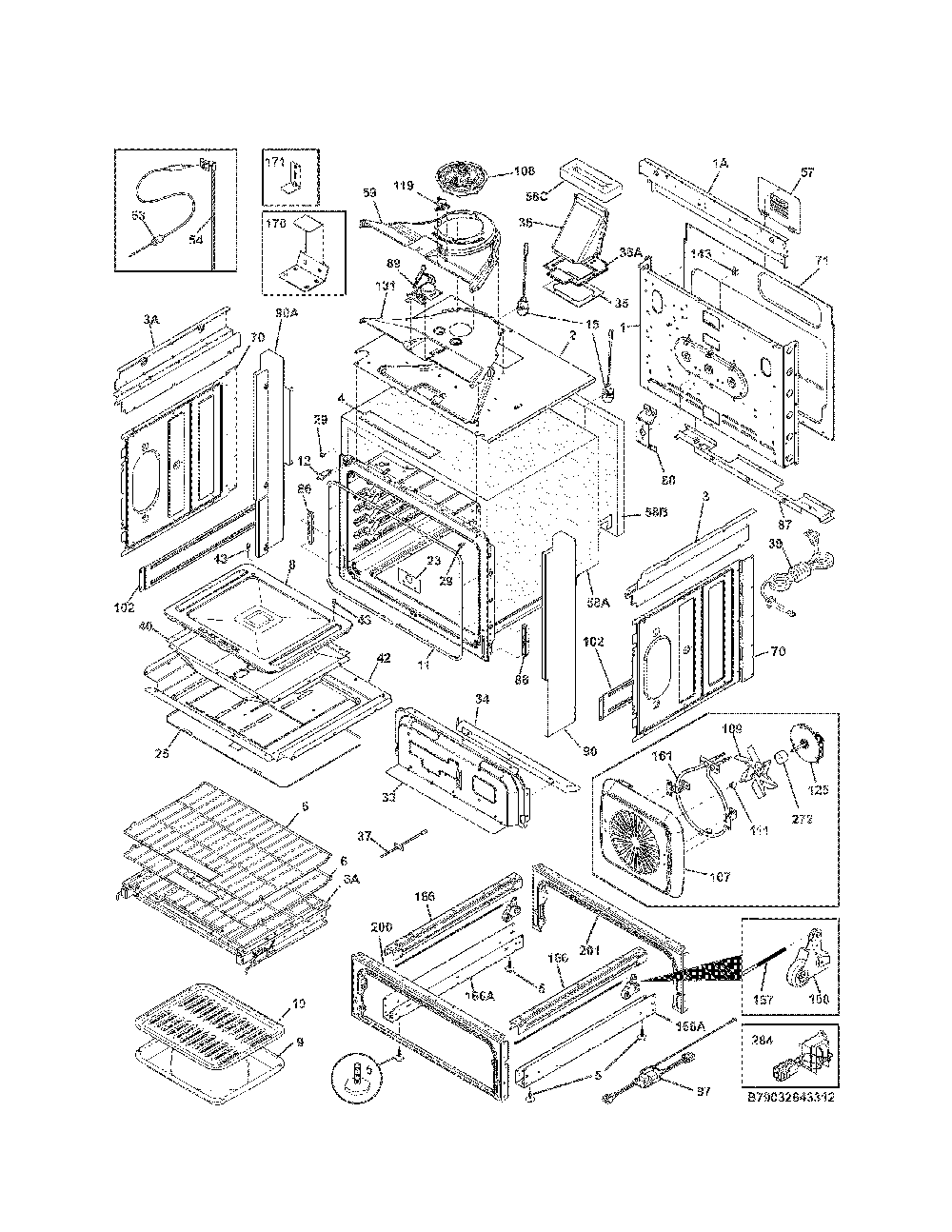 Body Diagram and Parts List for 79032632314  Kenmore Range