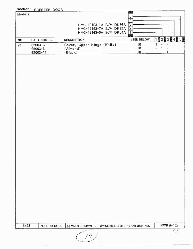 Freezer Door Page 3 Diagram and Parts List for 19163-0A  Admiral Refrigerator