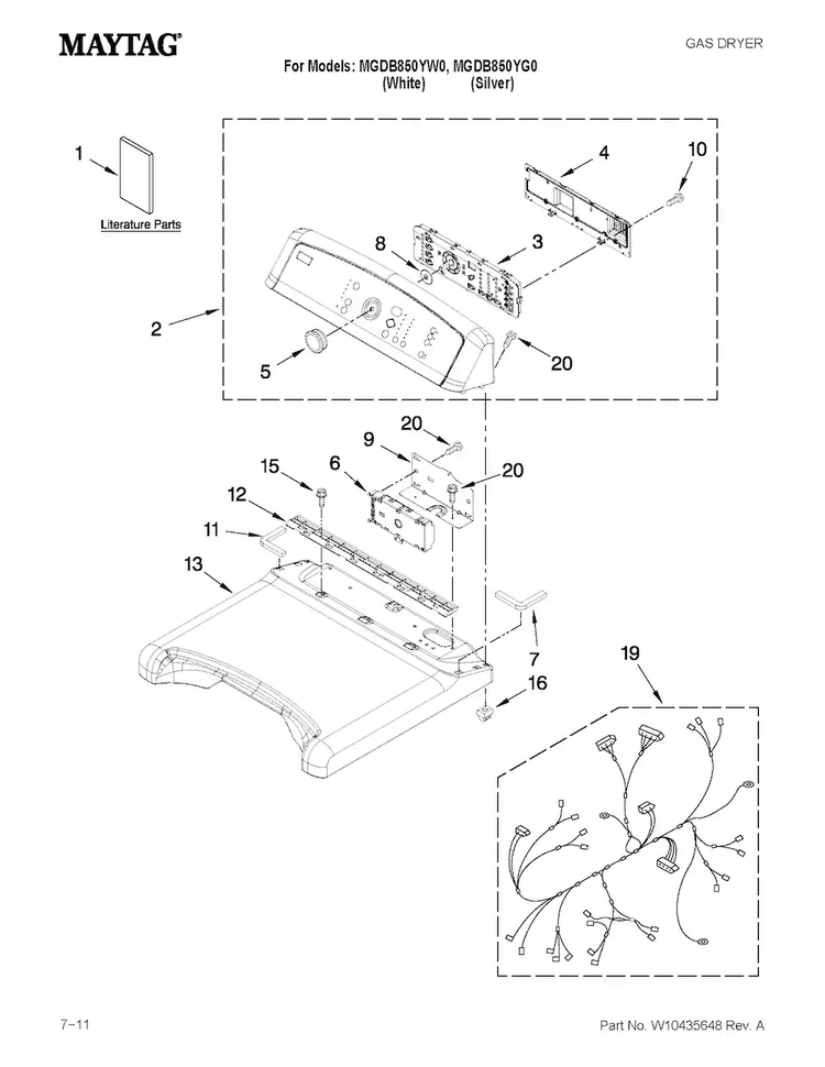 Top And Console Parts Diagram and Parts List for MGDB850YG0  Maytag Dryer