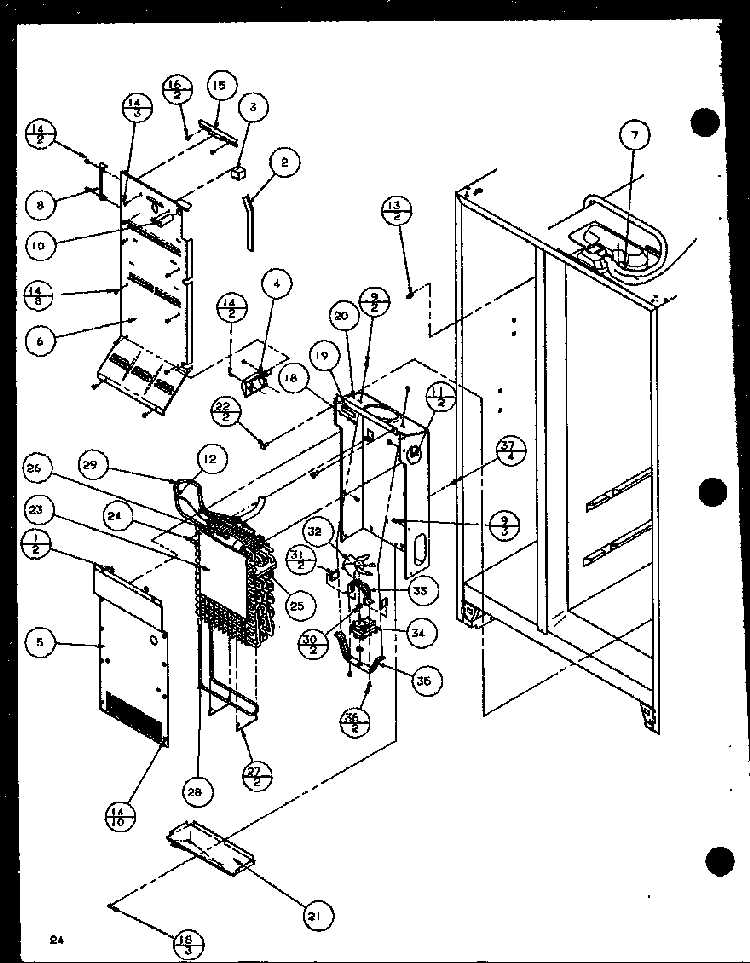 Evaporator And Air Handling Diagram and Parts List for SLD25M2G-P1121107WG  Amana Refrigerator